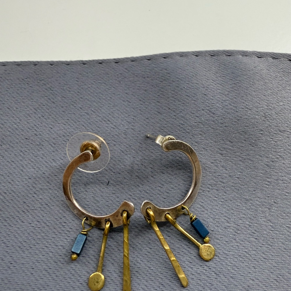 Gold and Blue Dangle Earrings
